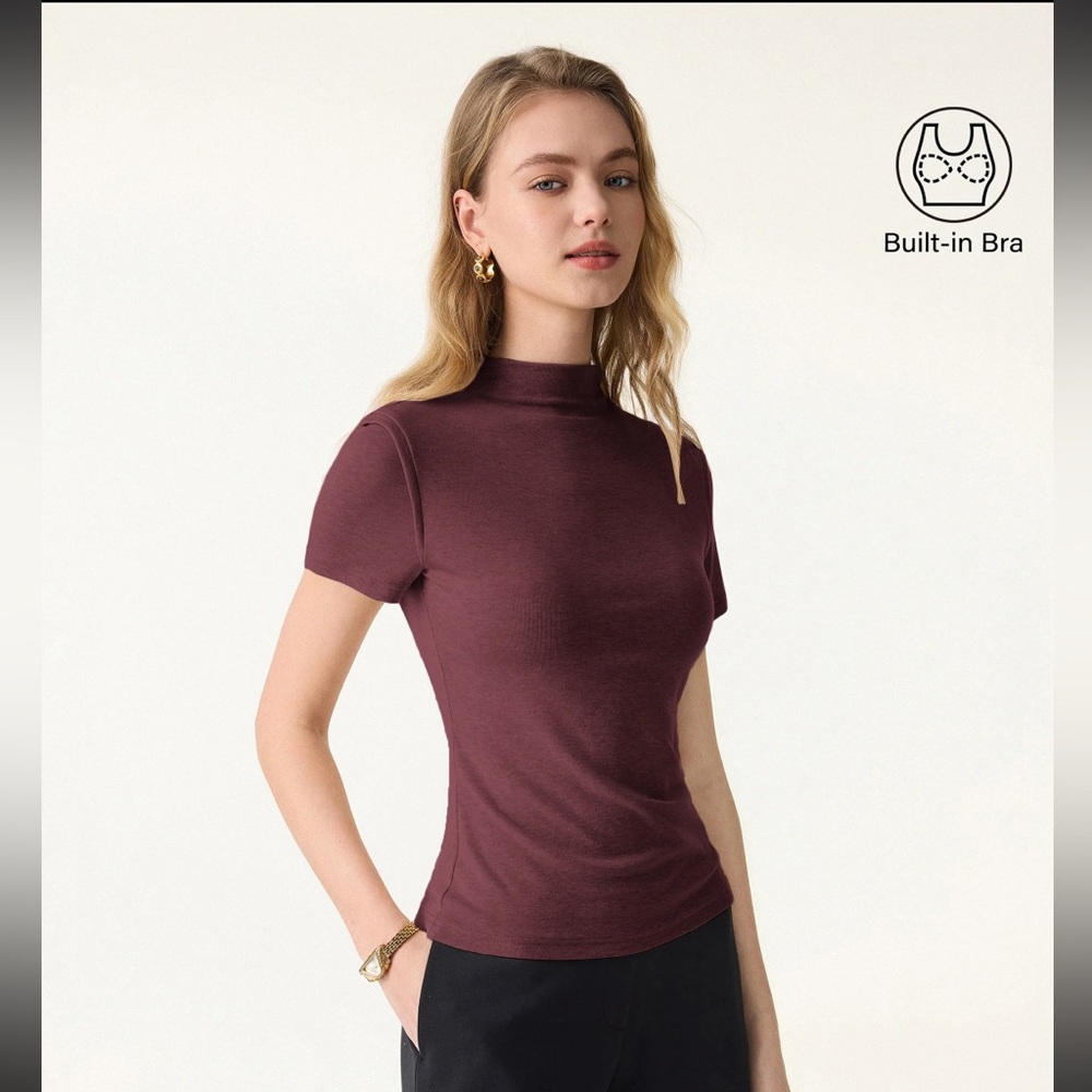 OGL Short Sleeve Mock Neck Top in Wine